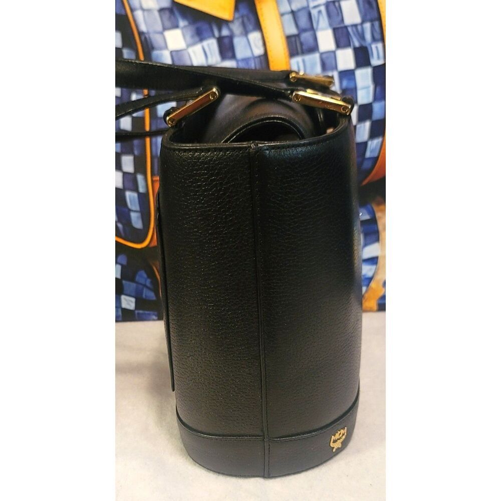 MCM - Classic Black Logo Saffiano Leather Bucket Bag - Picture 3 of 11